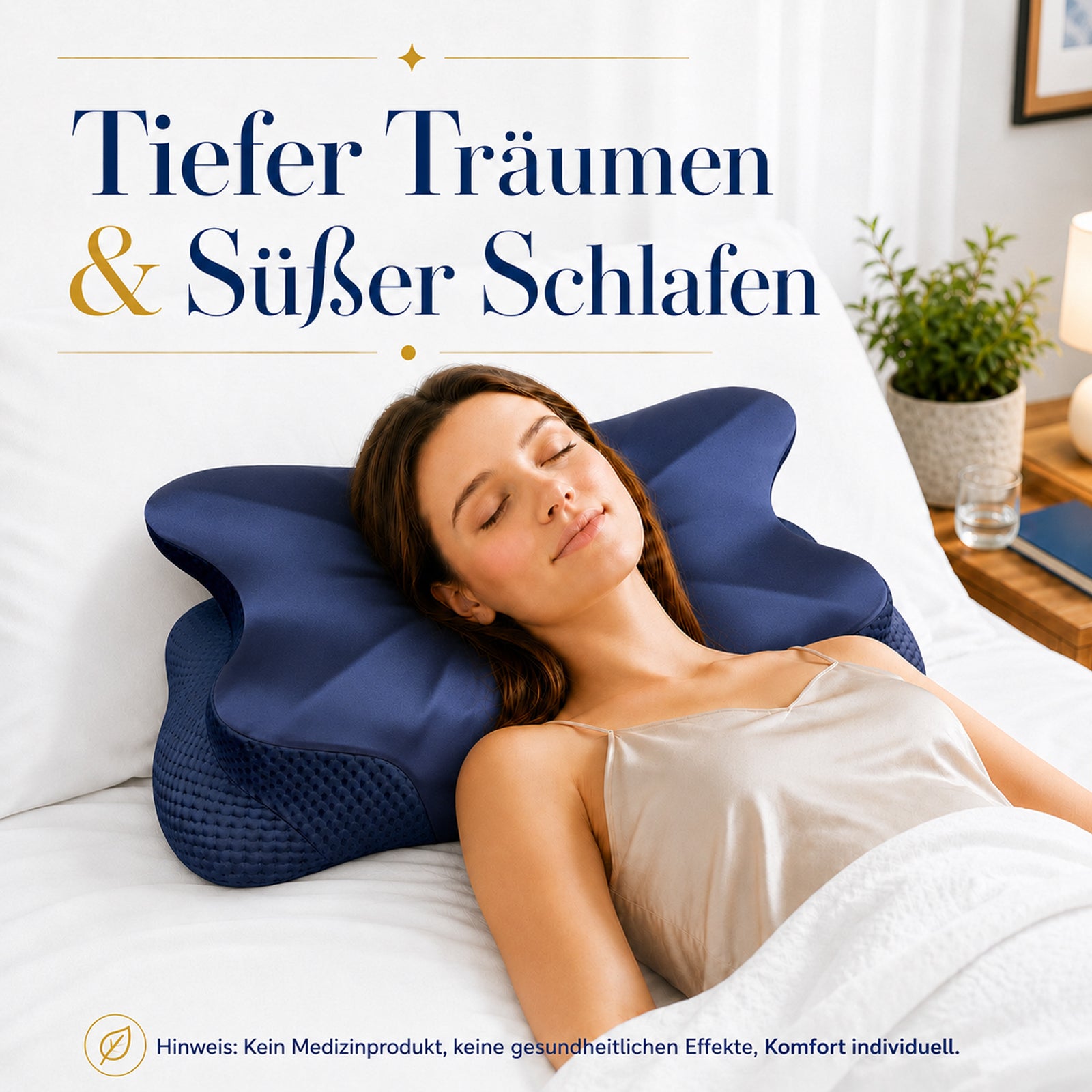 Ergonomisches Kopfkissen - Zwei Höhen Seitenschläferkissen mit Kühlender Eisseide-Bezug, OEKO-TEX® Zertifiziert Memory Foam Nackenkissen für Seiten, Rücken & Bauchschläfer, Mitternachtsblau