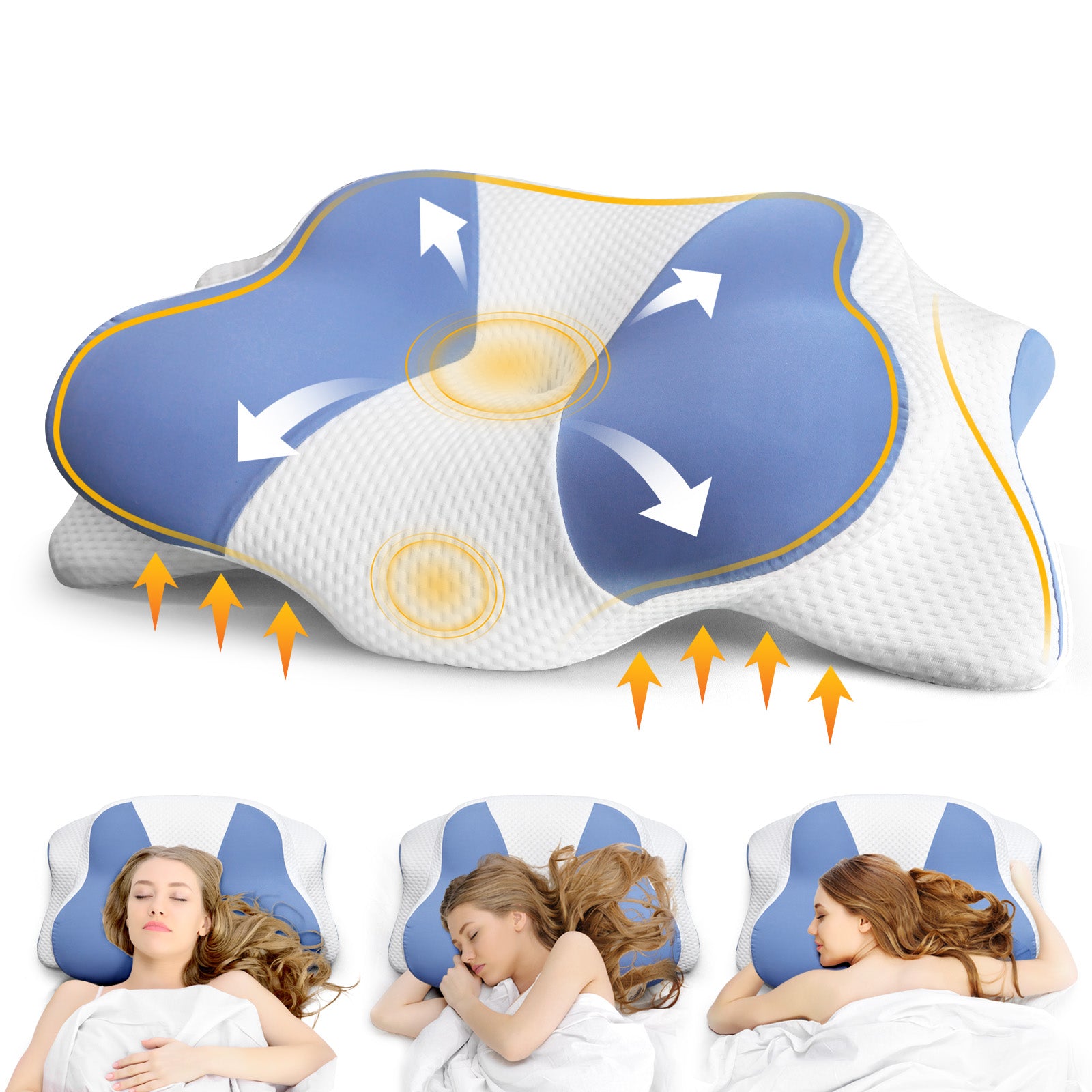 Nackenkissen Kopfkissen - Ergonomisches Kissen für Schulter-und Nackenkomfort, Memory Foam Kissen für Bauch, Rücken, und Seitenschläfer, Kopfkissen mit Nackenstütze (66 x 40 x 14 cm)