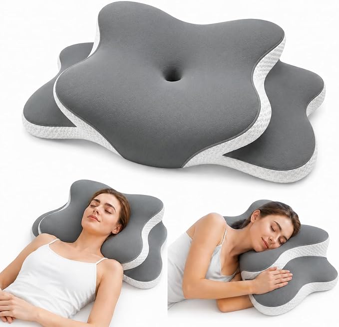 Ergonomisches Kopfkissen - Kissen für Seiten, Rücken & Bauchschläfer, Seitenschläferkissen Nackenkissen mit Kühlung Abnehmbare Kissenhülle,Grau - weiß
